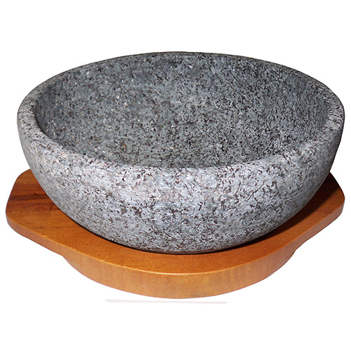 Korean Stone Bowl Set with Wooden Base 180mm